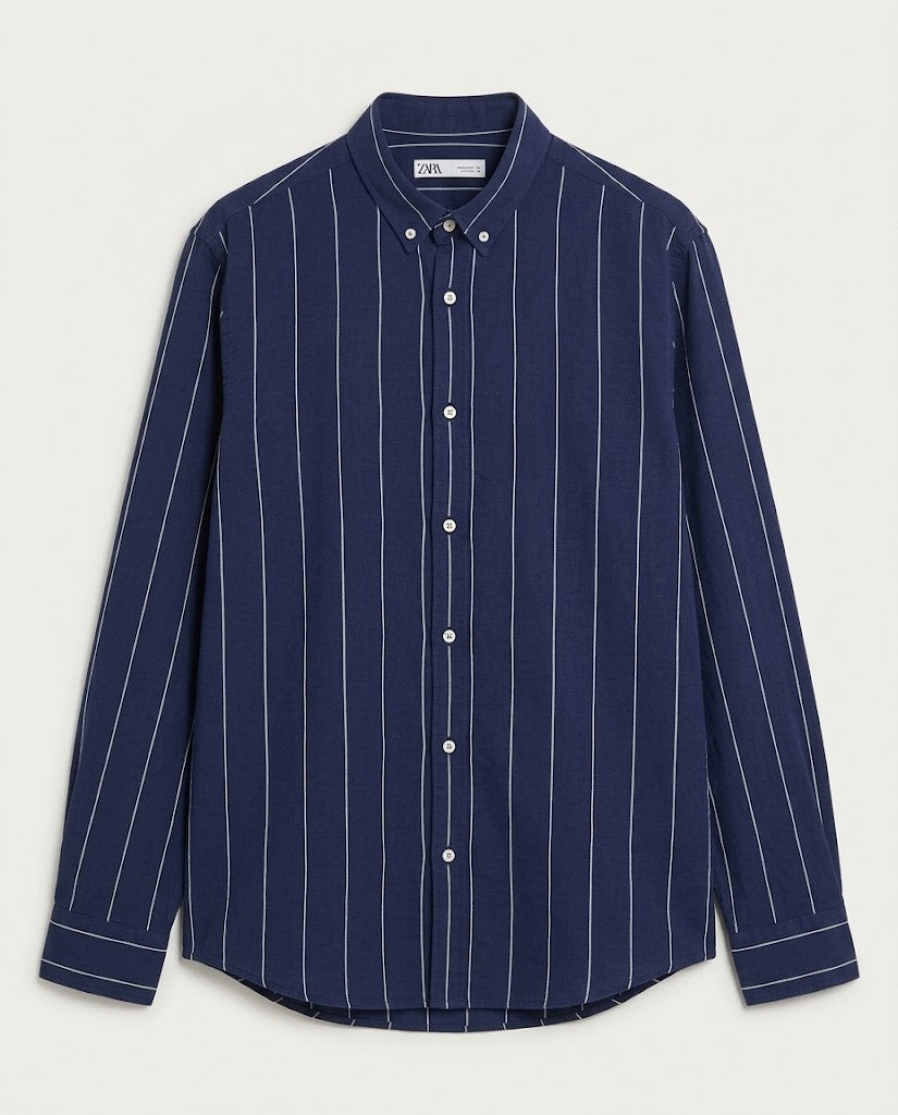 ZARA Men's Striped Long-Sleeve Button-Down Shirt