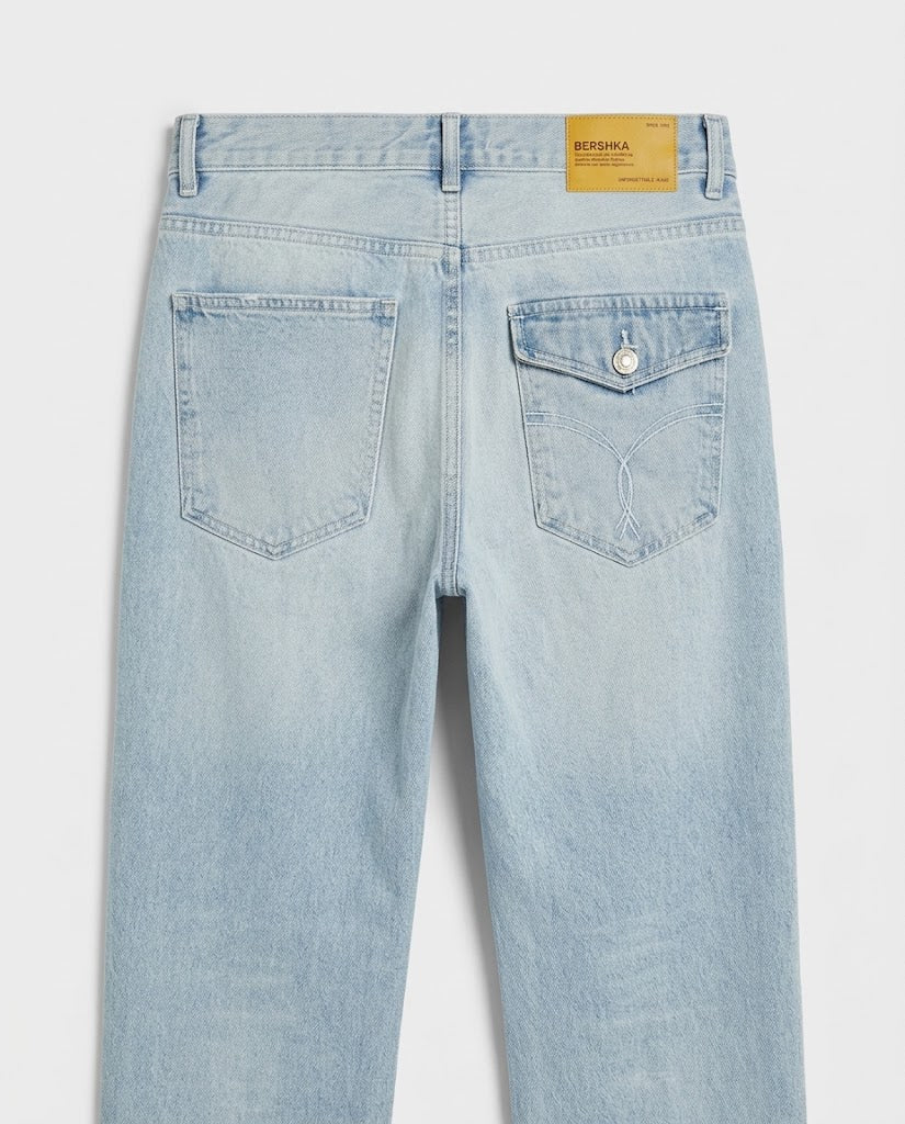 BERSHKA Light Blue Washed WIDE-Leg Jeans