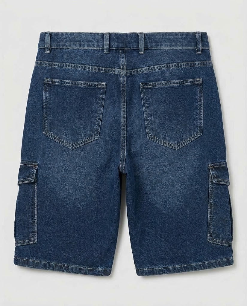 Blue Casual Denim Cargo Shorts