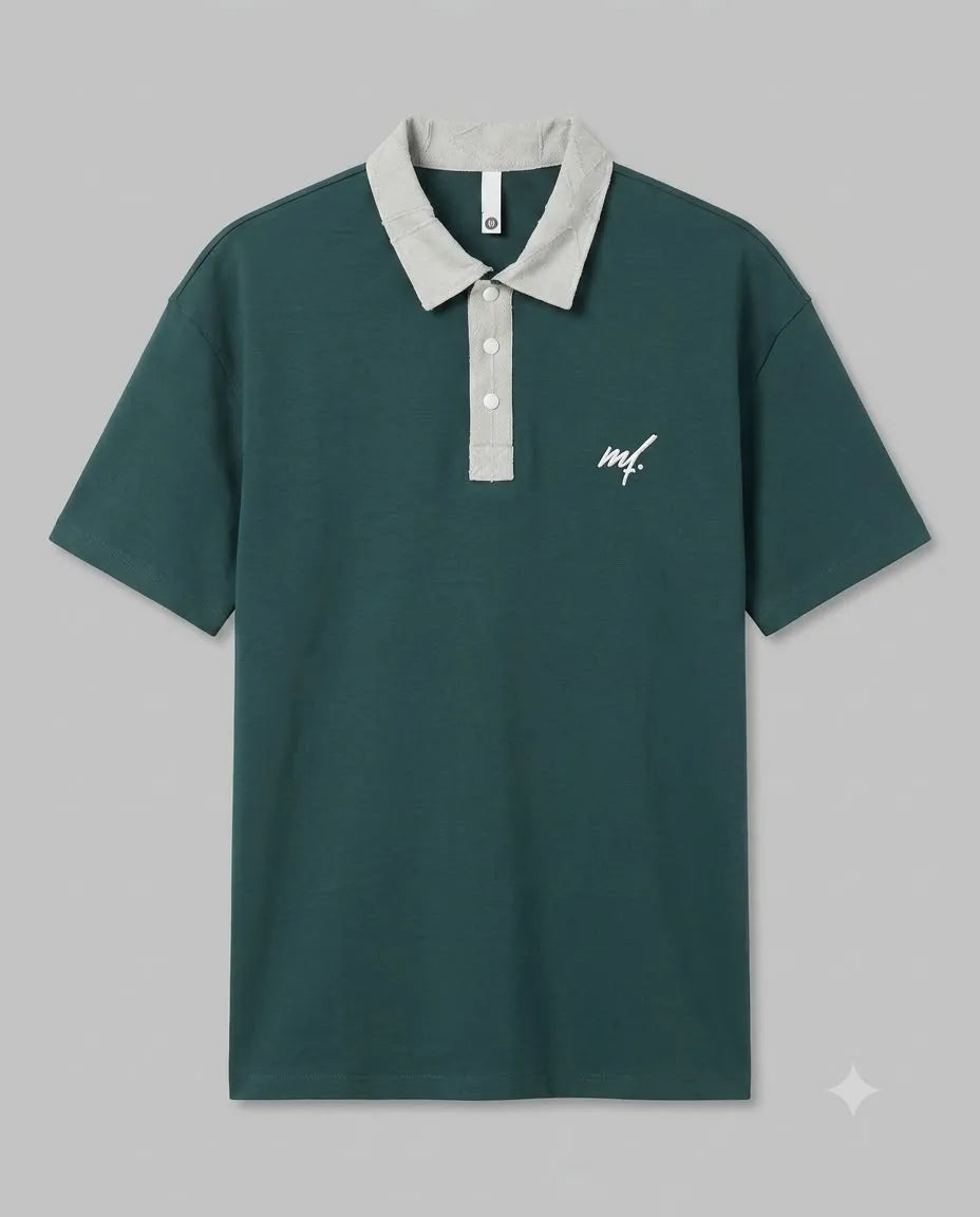 Classic Contrast Collar Embroidered Polo Shirt