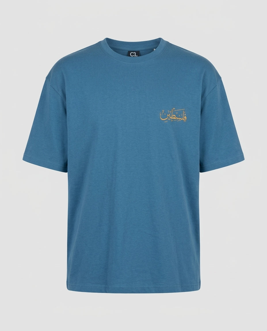 Teal Blue Graphic Back Print T-Shirt