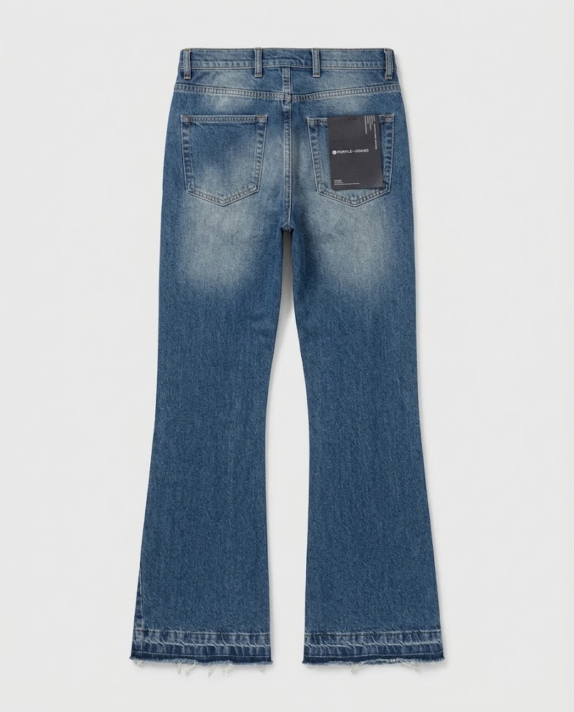 Flare Fit Washed Denim Jeans with Raw Hem Details