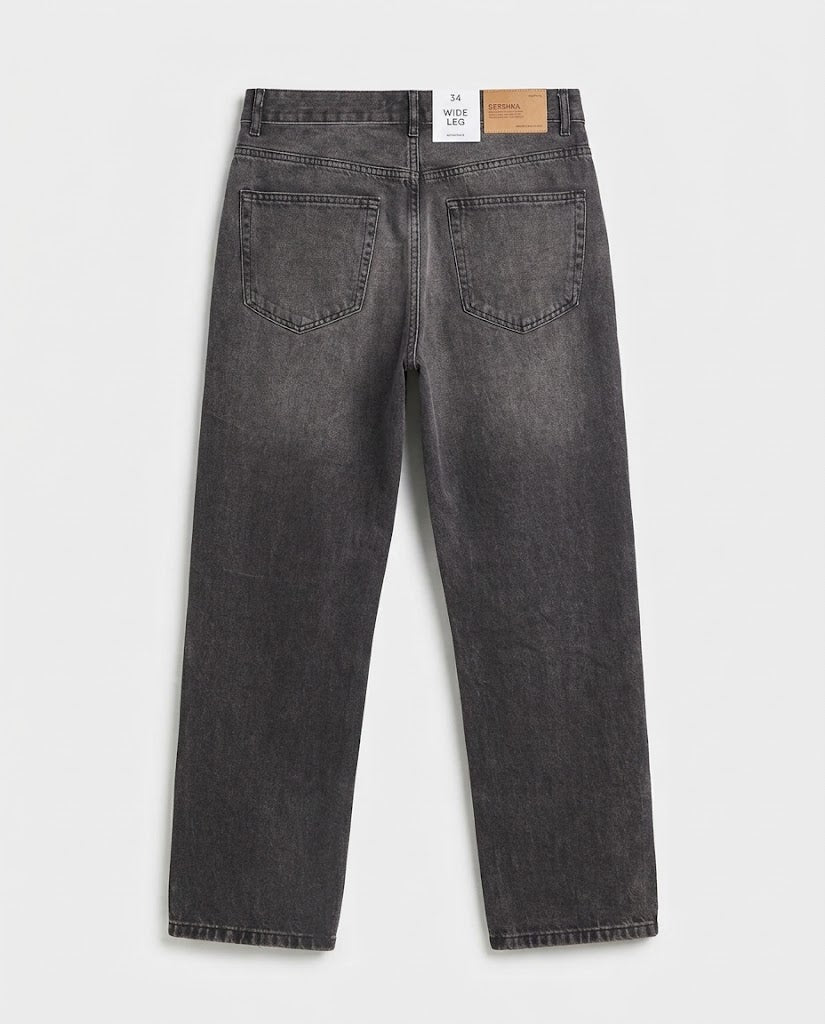 BERSHKA Men's WIDELEG Fit Washed Grey Denim Jeans