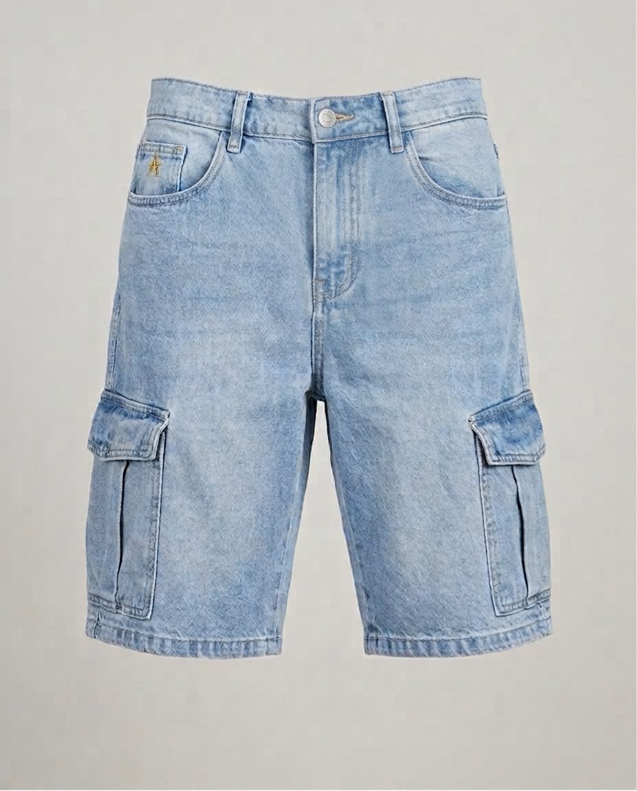 Blue Casual Denim Cargo Shorts