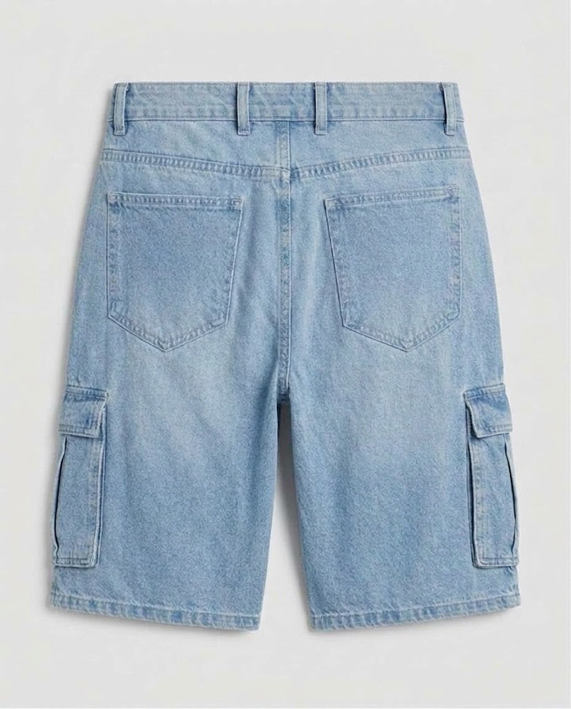 Blue Casual Denim Cargo Shorts