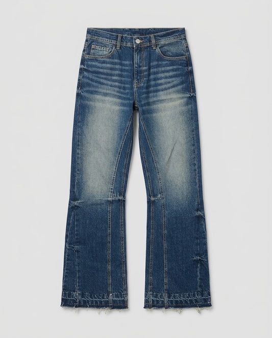 Flare Fit Washed Denim Jeans with Raw Hem Details