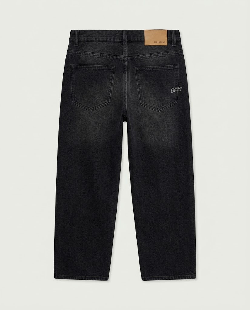 STWD Black Washed Wide-Leg Jeans
