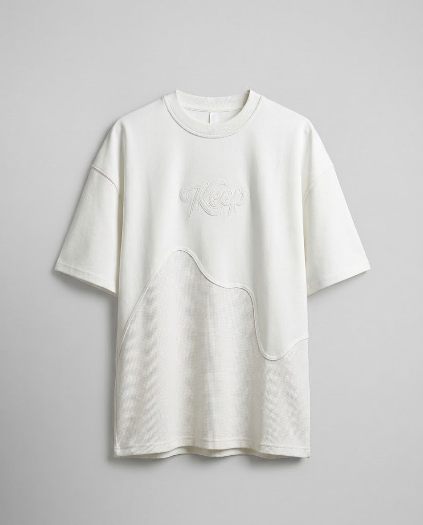 Oversized T-Shirt with Wave Panel and Embroidery