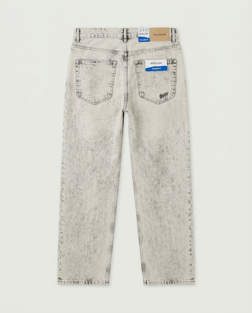 STWD Light Grey Acid Wash wide-Leg Jeans