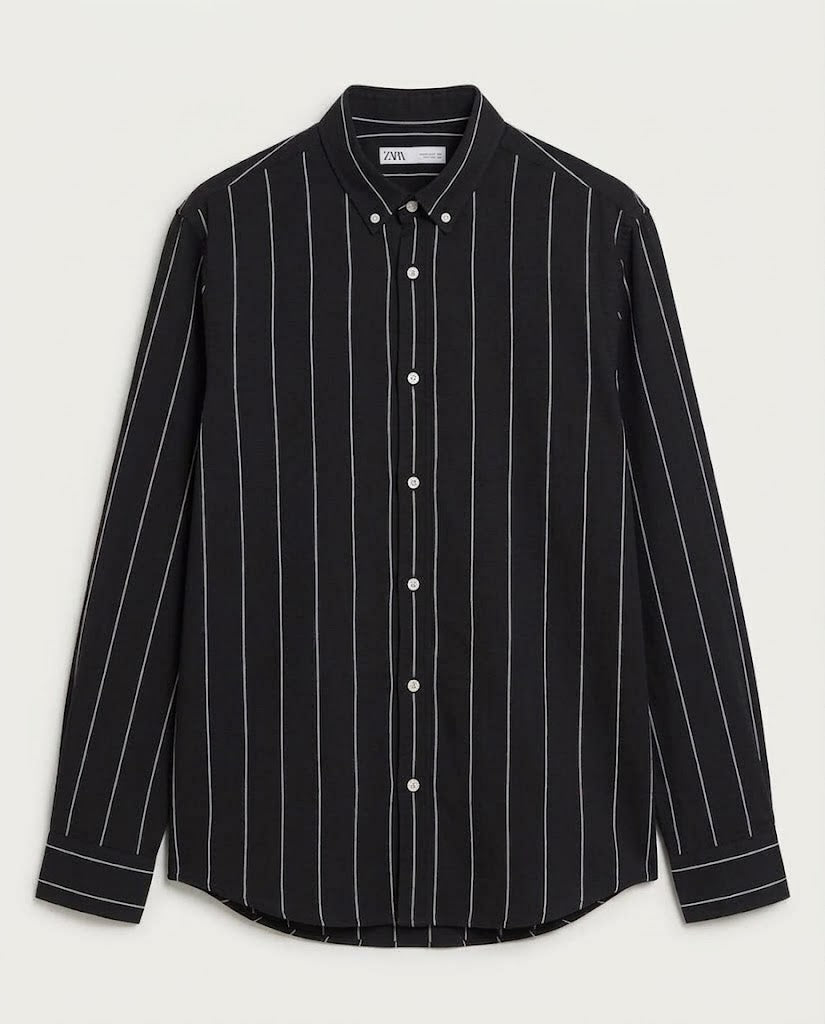 ZARA Men's Striped Long-Sleeve Button-Down Shirt