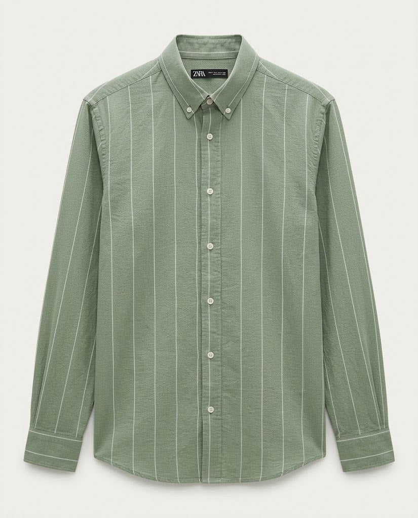 ZARA Men's Striped Long-Sleeve Button-Down Shirt