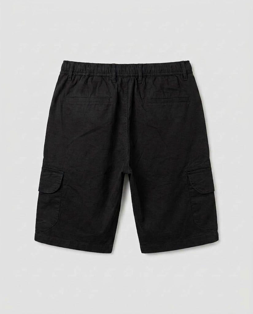 Black Elastic Waist Cargo Shorts