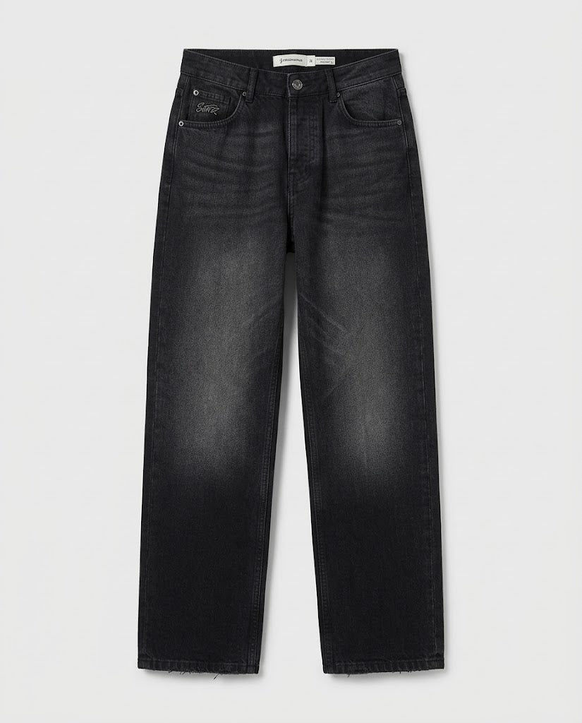 STWD Black Washed Wide-Leg Jeans