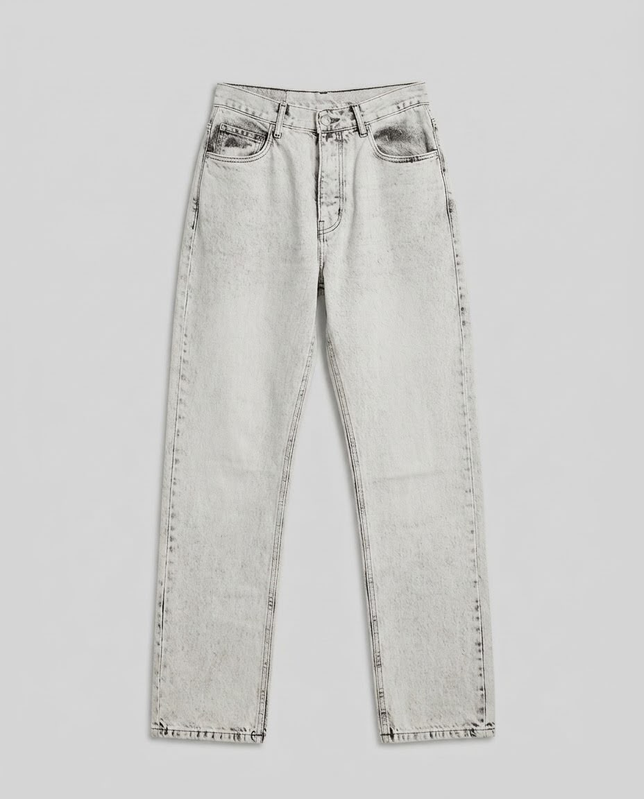 STWD Light Grey Acid Wash wide-Leg Jeans