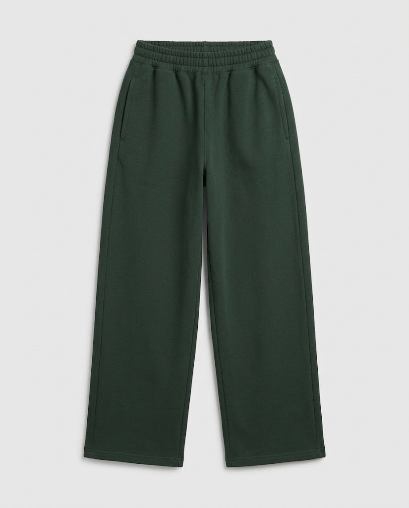 Dark Green Wide-Leg Sweatpants