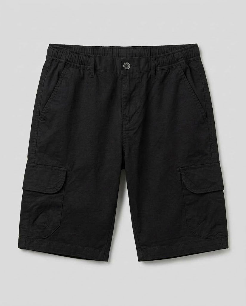 Black Elastic Waist Cargo Shorts