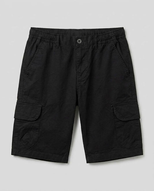 Black Elastic Waist Cargo Shorts