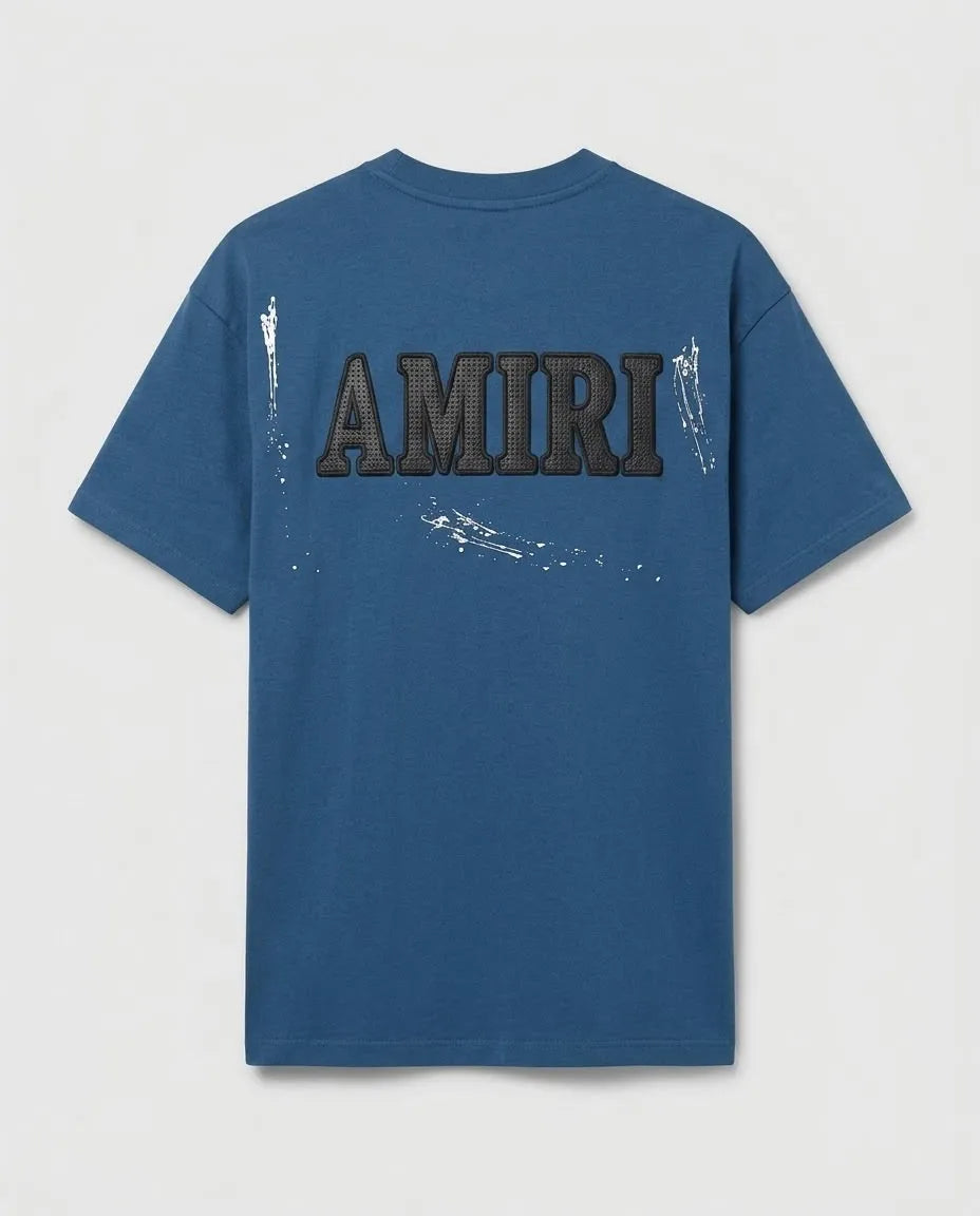 Paint Splatter Graphic T-Shirt with Raised Logo - Blue