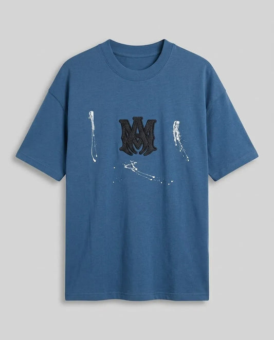 Paint Splatter Graphic T-Shirt with Raised Logo - Blue