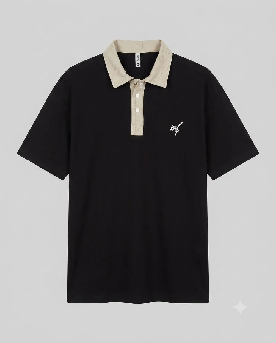 Classic Contrast Collar Embroidered Polo Shirt