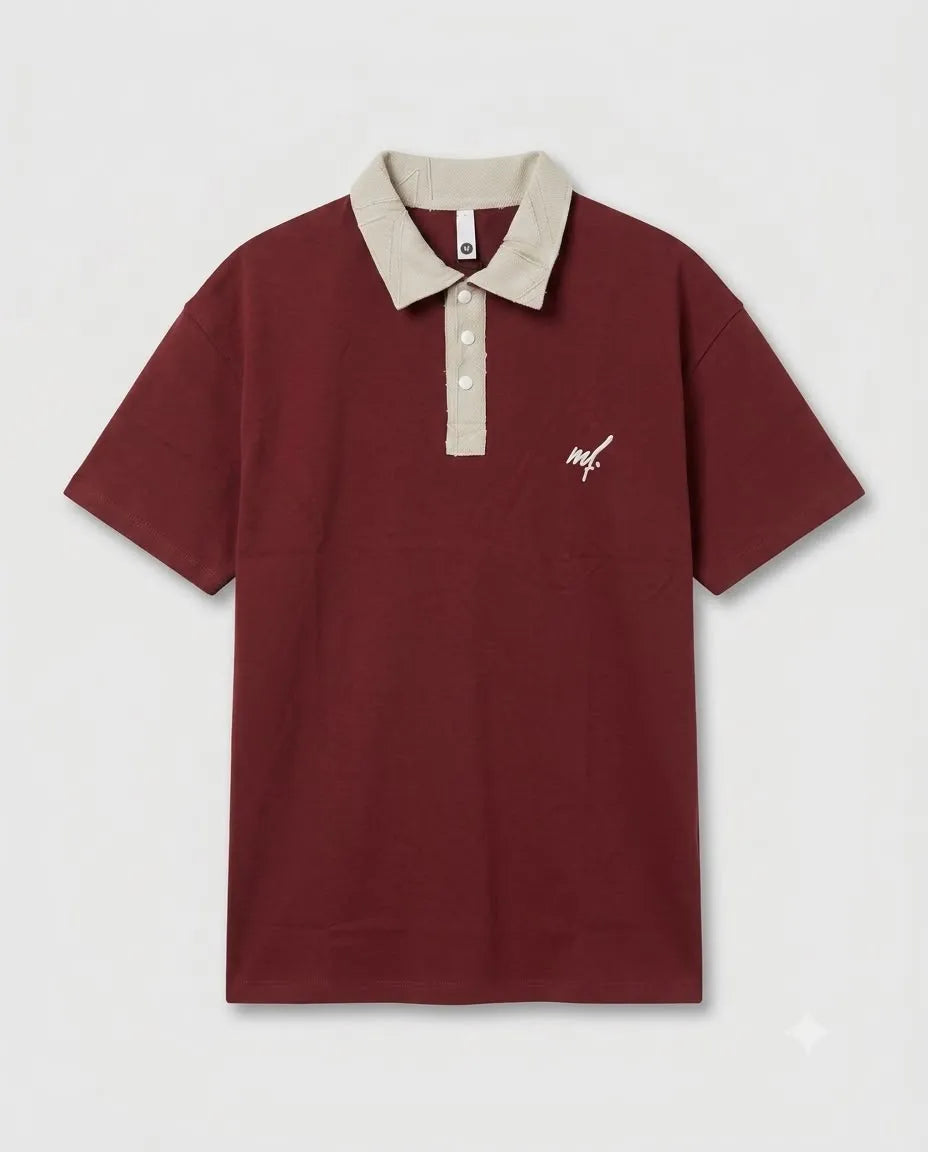 Classic Contrast Collar Embroidered Polo Shirt