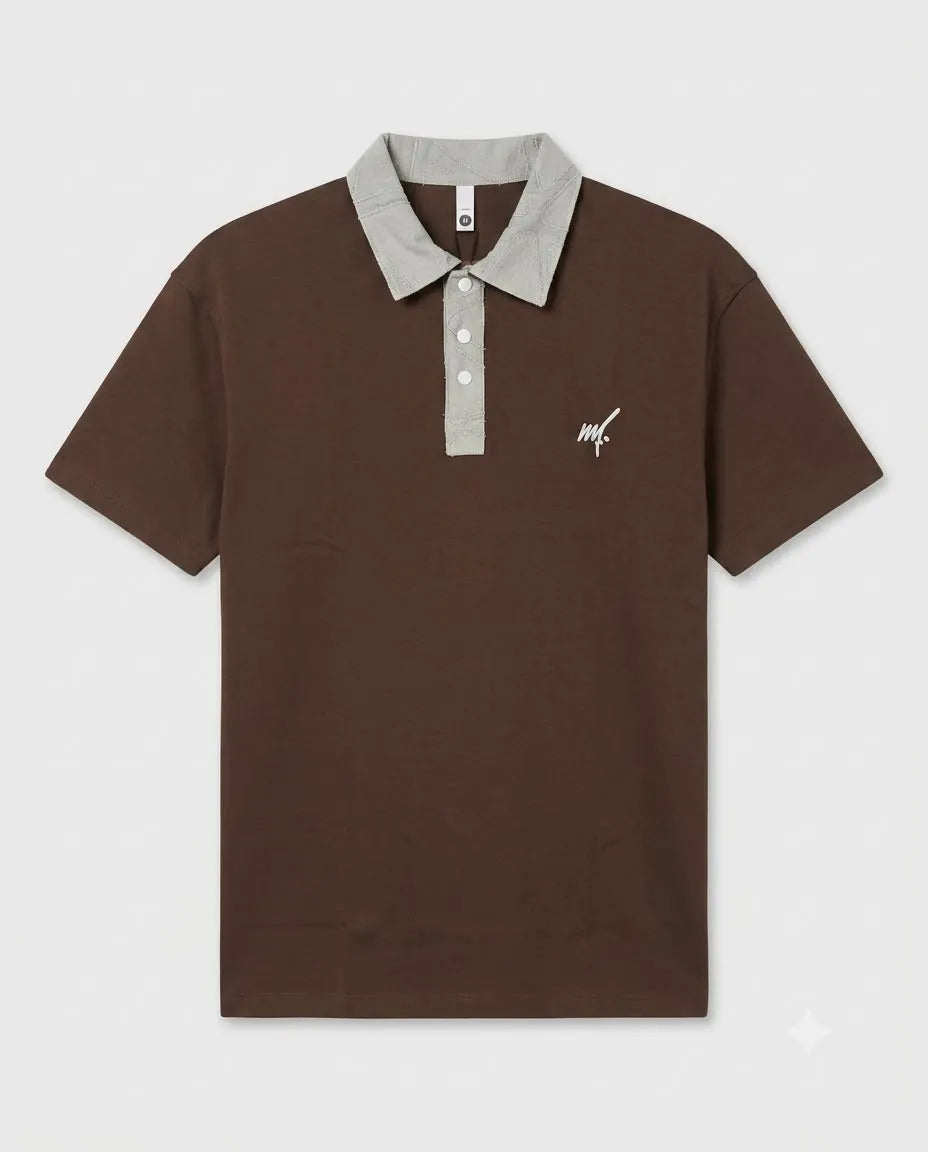 Classic Contrast Collar Embroidered Polo Shirt