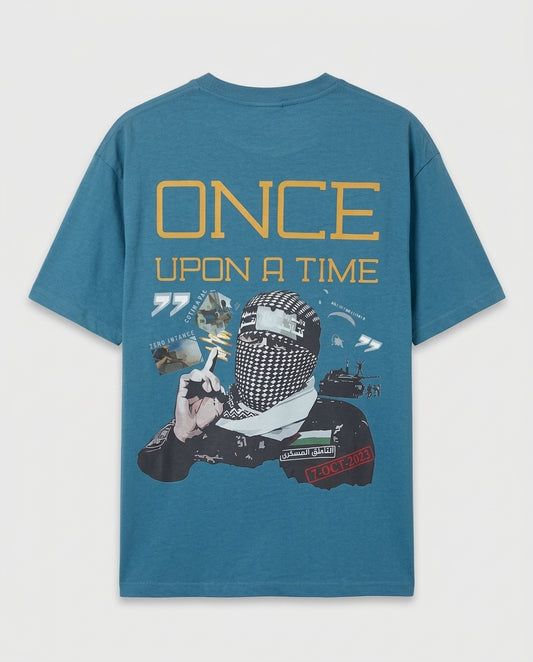 Teal Blue Graphic Back Print T-Shirt