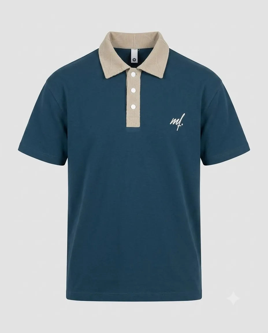 Classic Contrast Collar Embroidered Polo Shirt