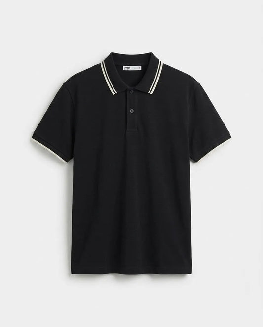 Zara Tipped Collar Black Polo Shirt