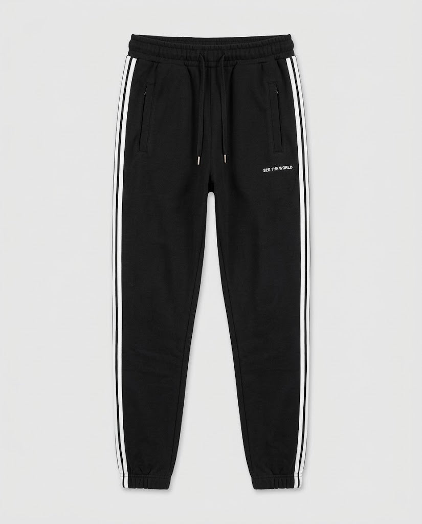 Grey Side-Striped Joggers with "BE THE WORLD" Print