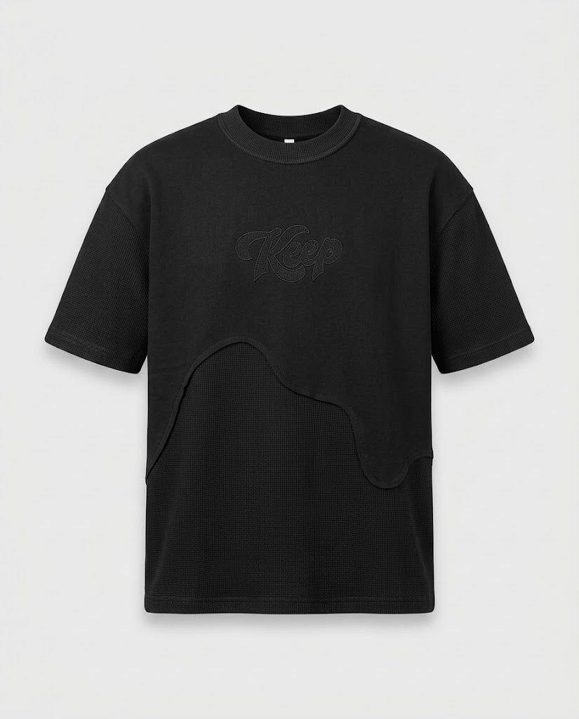 Oversized T-Shirt with Wave Panel and Embroidery