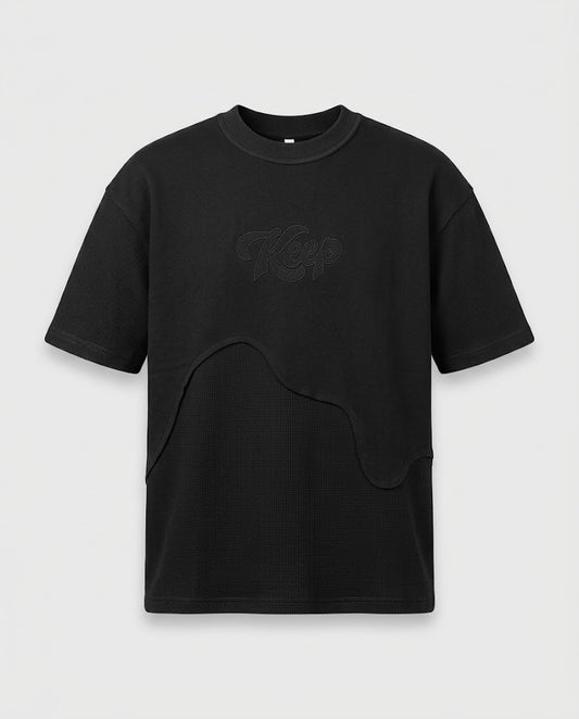 Oversized T-Shirt with Wave Panel and Embroidery
