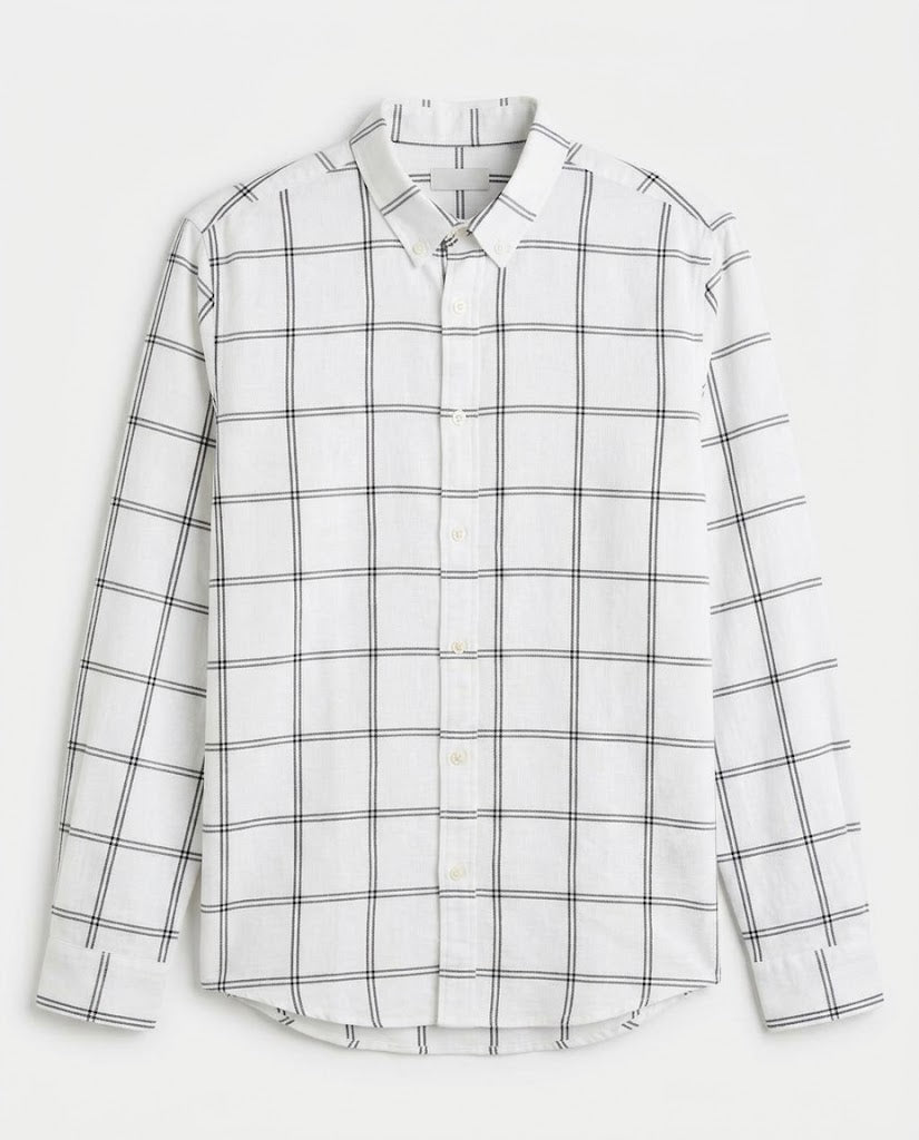 Twenty Store Men's White Grid-Check Long-Sleeve Shirt