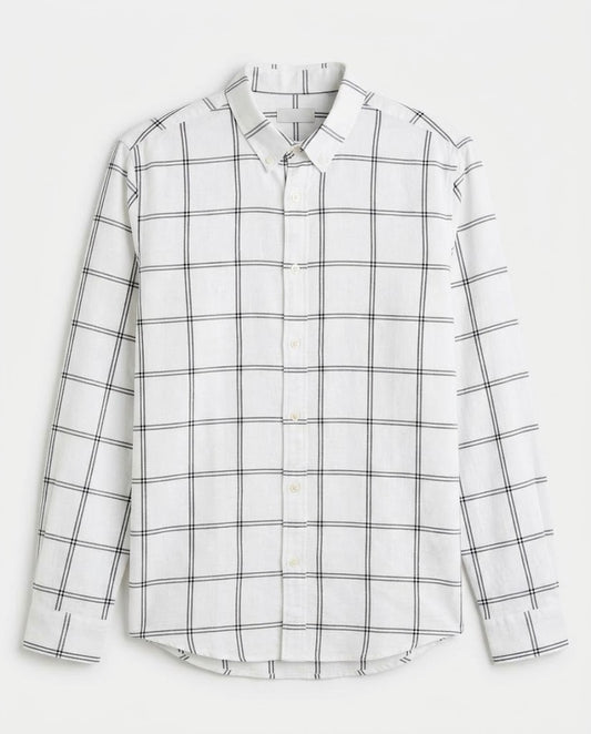 Twenty Store Men's White Grid-Check Long-Sleeve Shirt