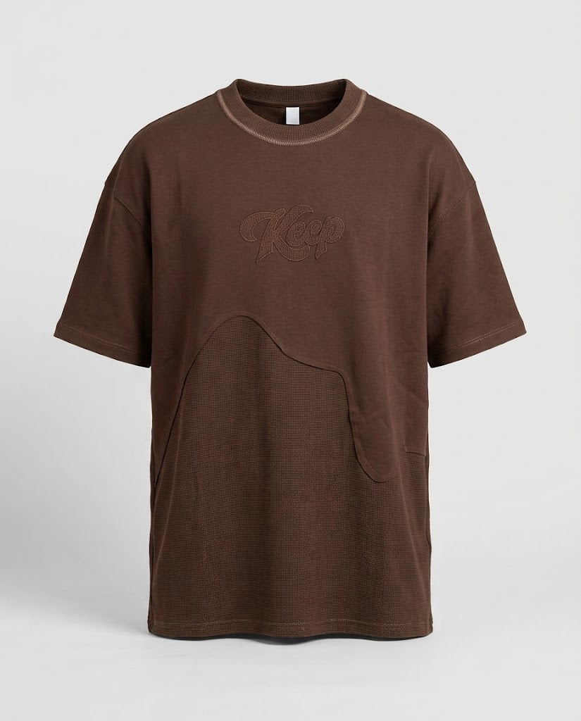 Oversized T-Shirt with Wave Panel and Embroidery