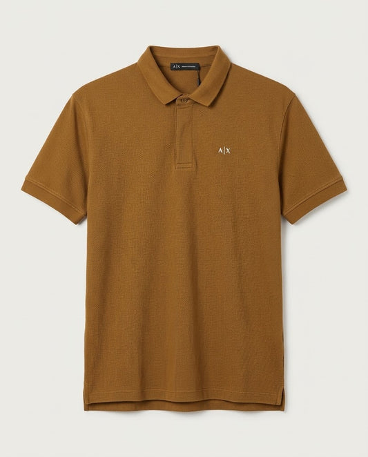 ARMANI Men's Brown Short-Sleeve Polo Shirt with Embroidered Logo