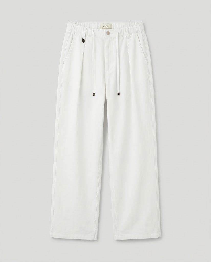 Off-White Wide-Leg Lnin Casual Trousers with Drawstring
