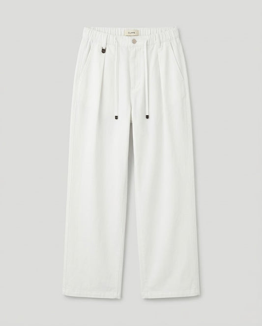 Off-White Wide-Leg Lnin Casual Trousers with Drawstring