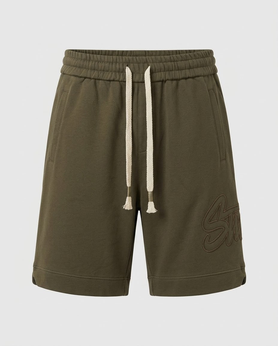 Olive Green Casual Sweat Shorts