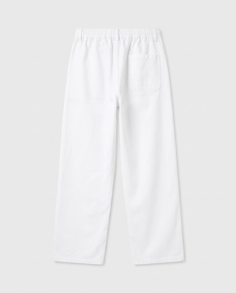Off-White Wide-Leg Lnin Casual Trousers with Drawstring