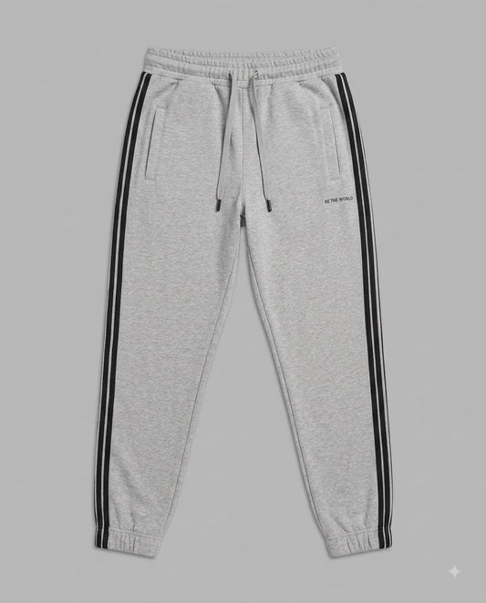Grey Side-Striped Joggers with "BE THE WORLD" Print