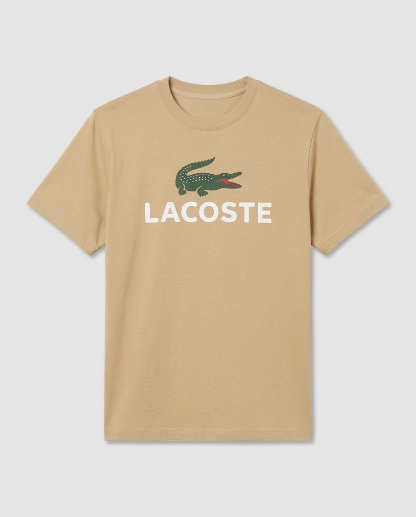 Classic Logo Printed T-Shirt in Black and Beige SLIM FIT