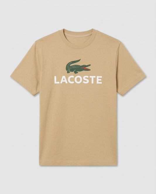 Classic Logo Printed T-Shirt in Black and Beige SLIM FIT