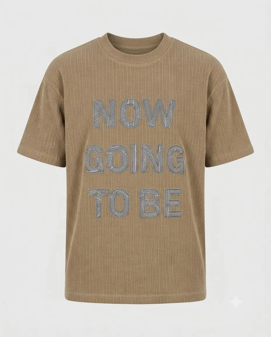 "NOW GOING TO BE" Textured Corduroy T-Shirt - Box Fit