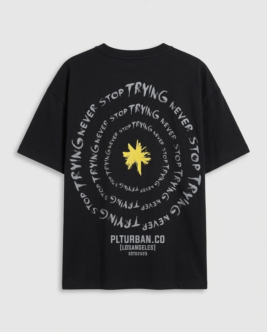 Oversized T-Shirt with "Never Stop Trying" Back Graphic Print