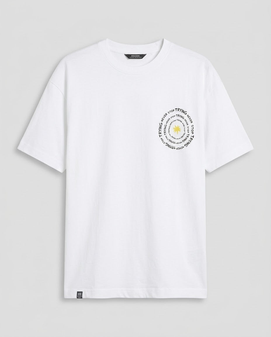 Oversized T-Shirt with "Never Stop Trying" Back Graphic Print