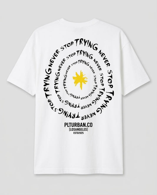 Oversized T-Shirt with "Never Stop Trying" Back Graphic Print