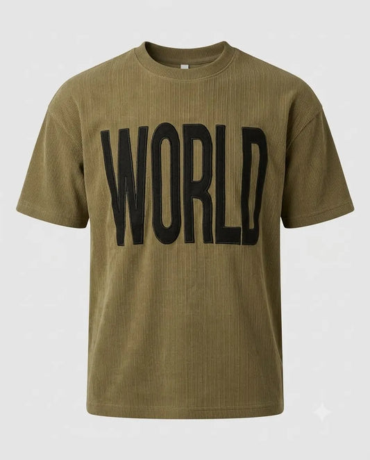 "WORLD" Textured Corduroy T-Shirt - Over Size