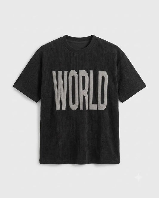 "WORLD" Textured Corduroy T-Shirt - Over Size